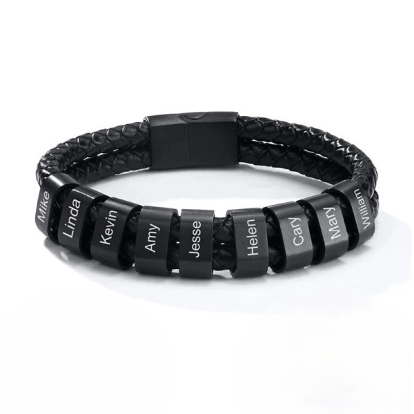 Armband mit Gravur – Herren Lederarmband mit mehreren gravierten Anhängern