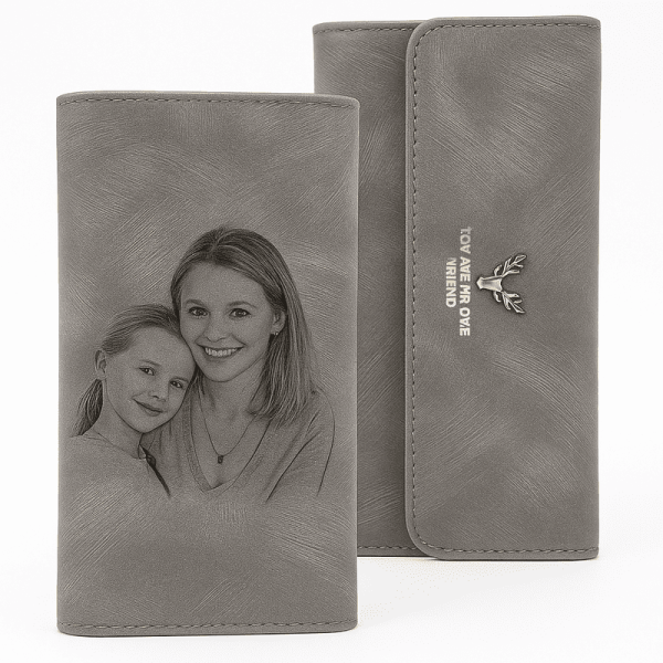 Damen Foto-Portemonnaie – personalisierte Brieftasche mit Bild & Wunschtext Gravur
