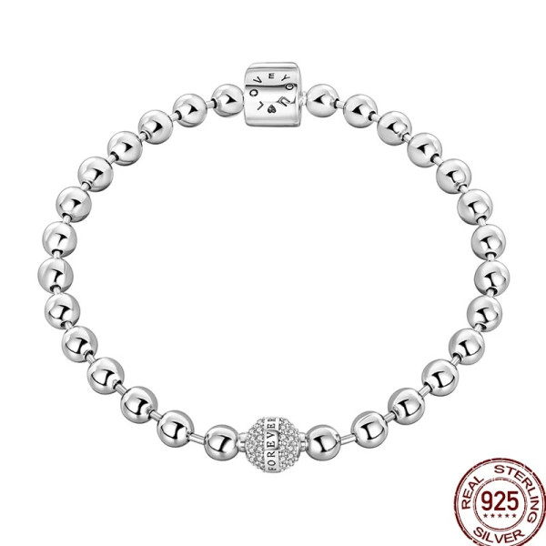 Silberarmband aus 925 Sterling Silber, Kugelarmband mit Aufschrift „Forever“